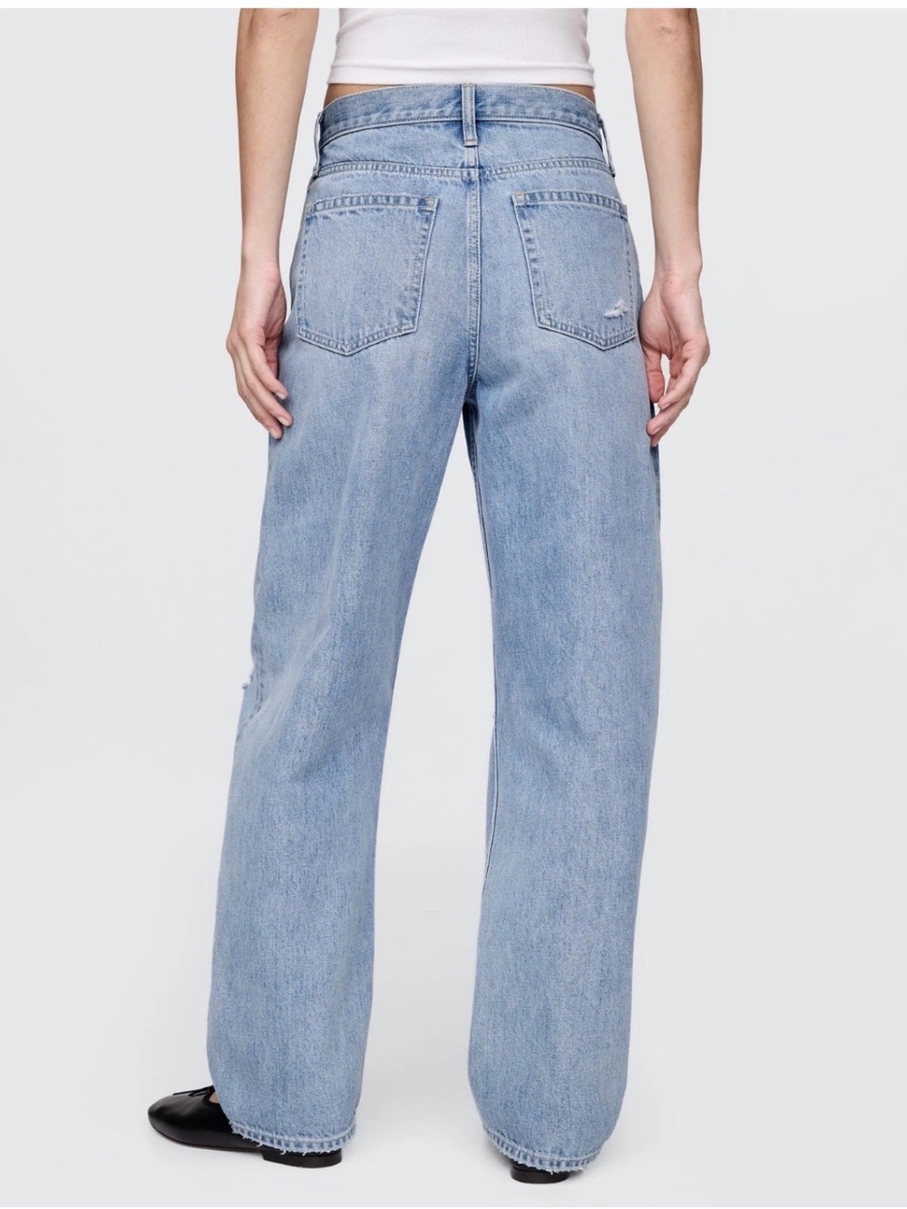Gap High Rise Barrel Jeans 31 12s Womens Light Indigo Blue Destroy Inseam 28” - Picture 3 of 6